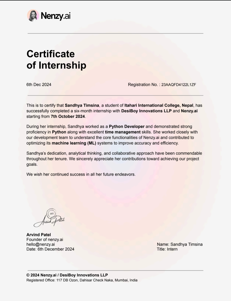 Internship Certificate